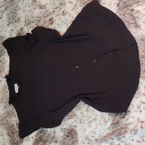 Calvin Klein Ruffle Cap Sleeve Mock Neck Button Down Blouse